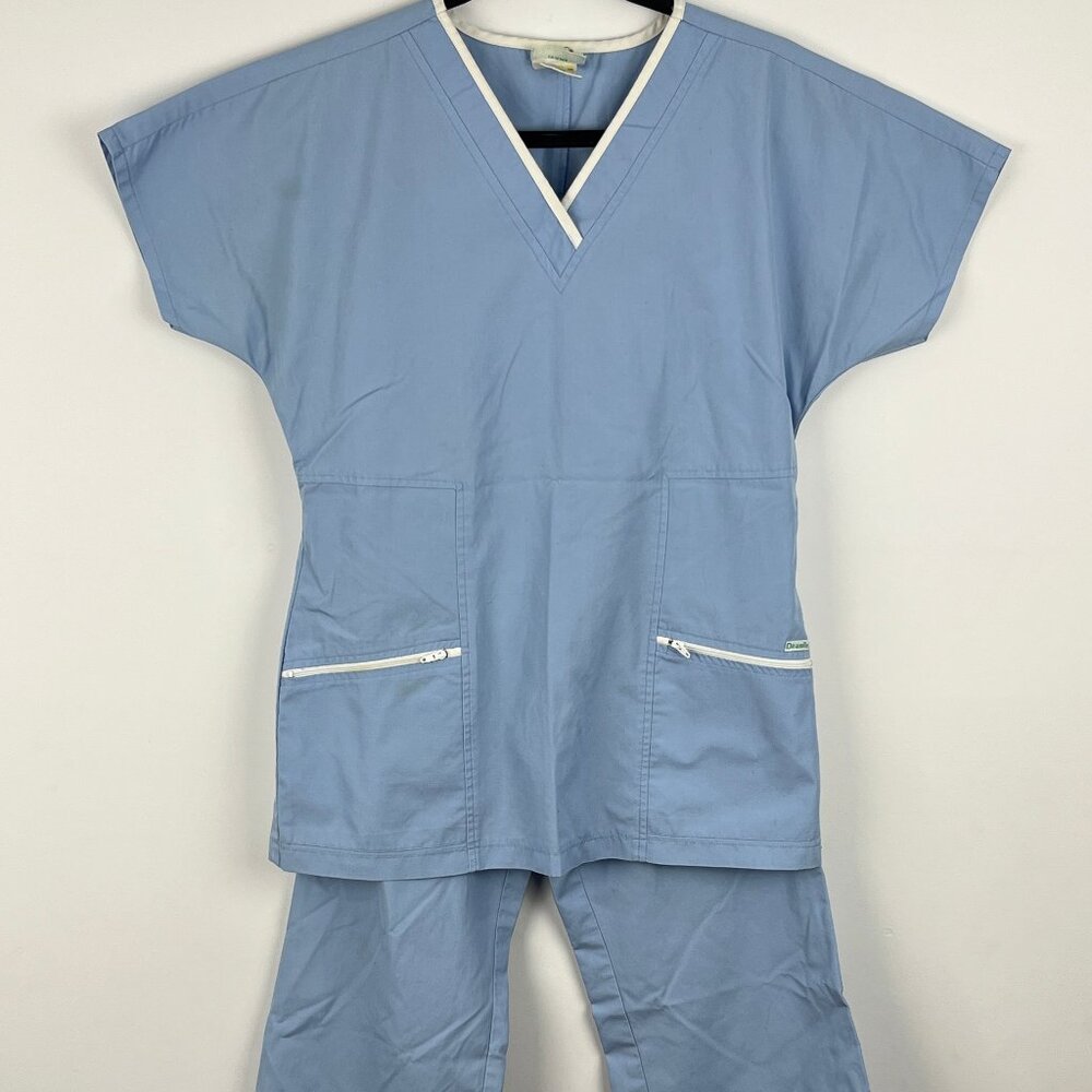 Deauville Nurse Uniform Size XS Top & Pants Blue Short Sleeve V Neck Pockets